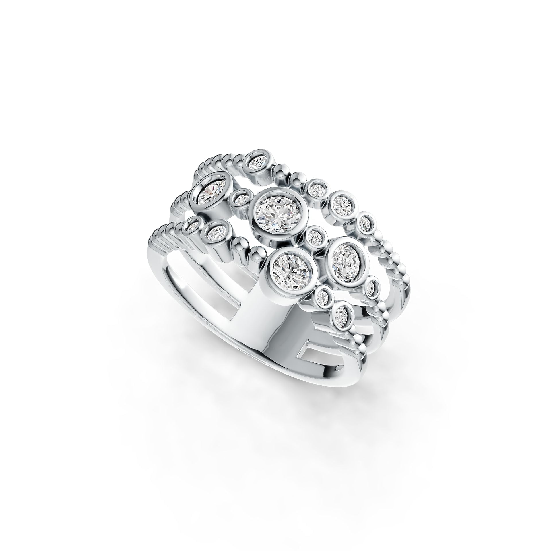 Platinum Semi Mount Ring Setting Round RD 4x4mm 3 Band Flush Bezel Band Ring Diamond Accent DHJ