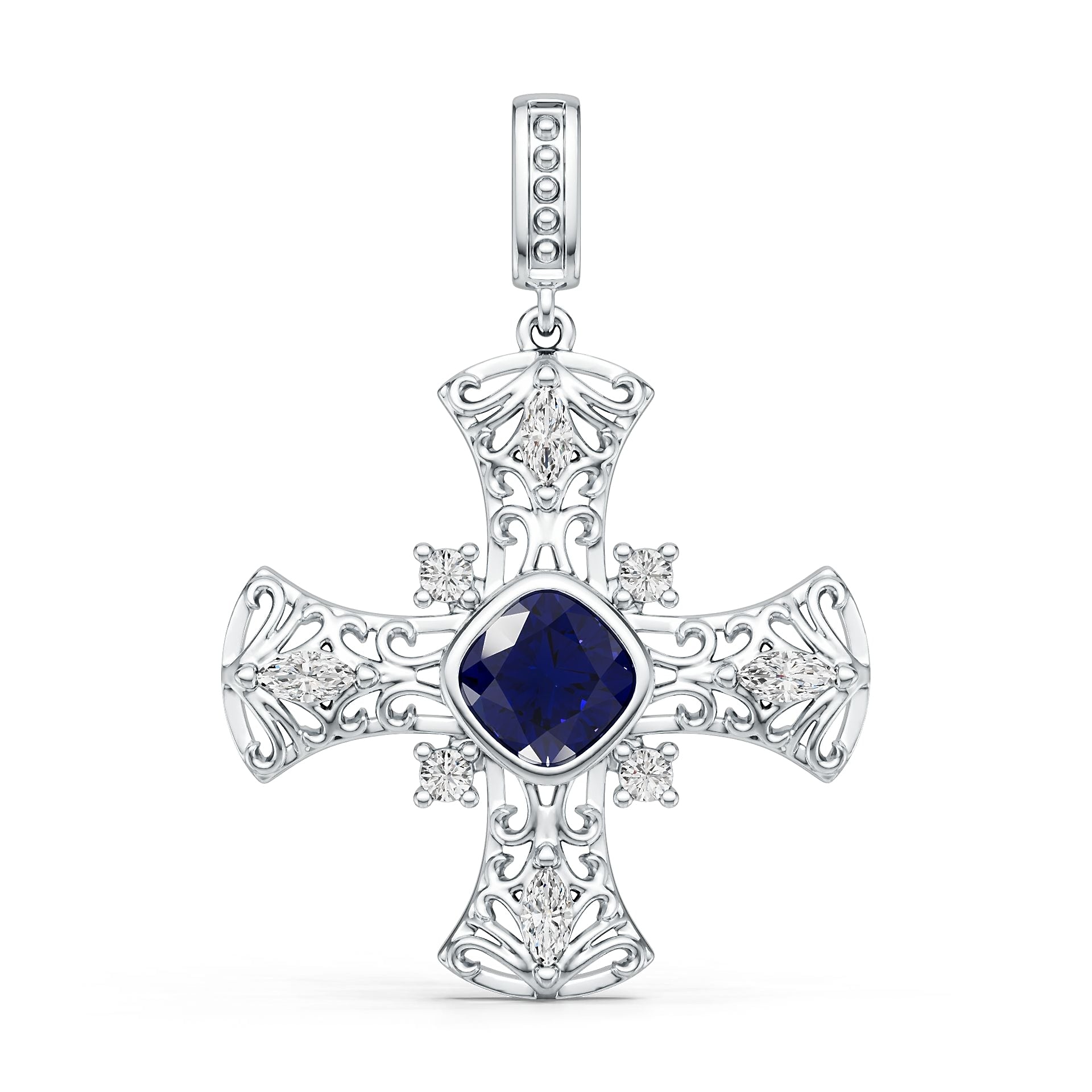 Sterling Silver Semi Mount Pendant Setting Cushion Cu 6x6mm Diamond Accent DHJ