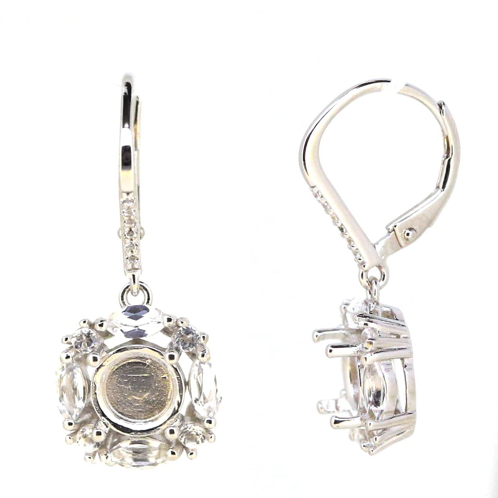 10K Gold Semi Mount Earrings Setting Round RD 7x7mm cabcochon W Moissanite Accent Syzjewelry