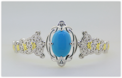 14K Gold Semi Mount Bracelet Setting Oval OV 18X13mm Cabochon Filigree Art Nouveau Style Diamond Accent DHJ