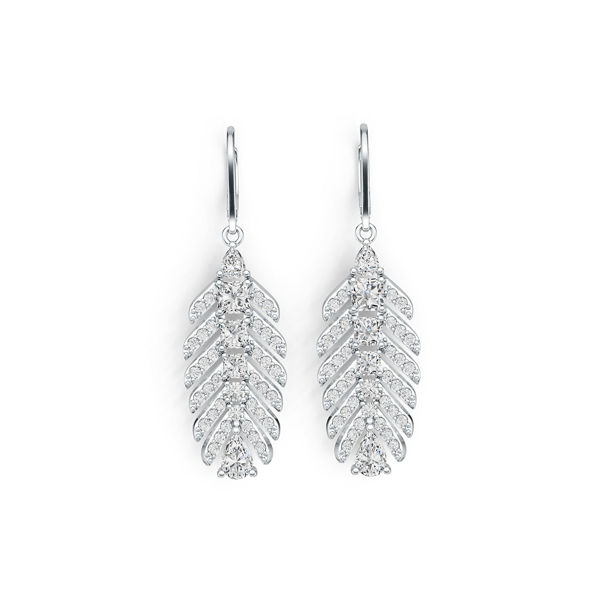 14K Gold Semi Mount Earrings Setting Pear PE 6X4mm Feather Theme Diamond Accent DHJ