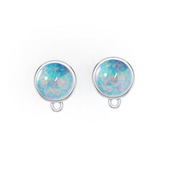 14K Gold Semi Mount Earrings Setting Round RD 7.5mm Cabochon DHJ