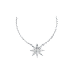 18K Gold Pendant Starburst Theme with White Topaz or Moissanite Diamond Accent DHJ