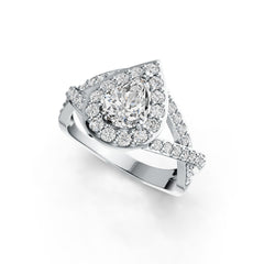 18K Gold Semi Mount Ring Setting Pear PE 8X6mm Halo with Diamond Accent DHJ