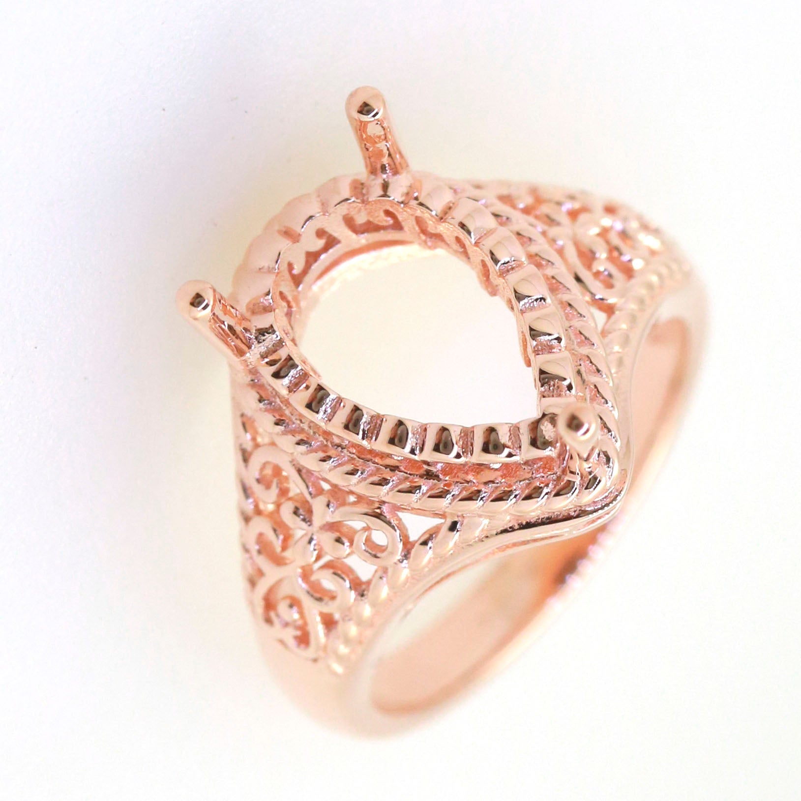 Art Deco 14K Gold Semi Mount Ring Setting Pear PE 14x10mm Syzjewelry