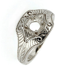 18K Gold Semi Mount Ring Setting Round RD 5x5mm Art Deco Style Syzjewelry