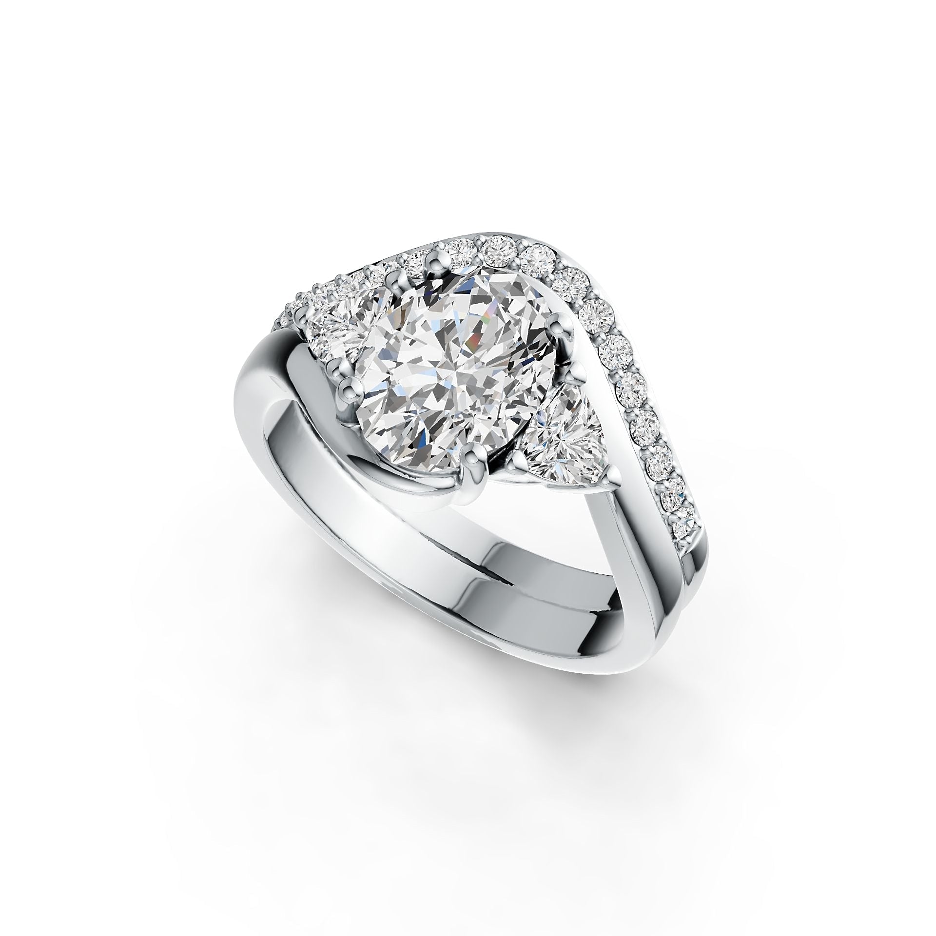 Platinum Semi Mount Ring Setting Oval OV 9X7mm TRI 4X4mm Bypass Diamond Accent DHJ