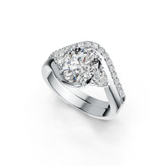 Platinum Semi Mount Ring Setting Oval OV 9X7mm TRI 4X4mm Bypass Diamond Accent DHJ