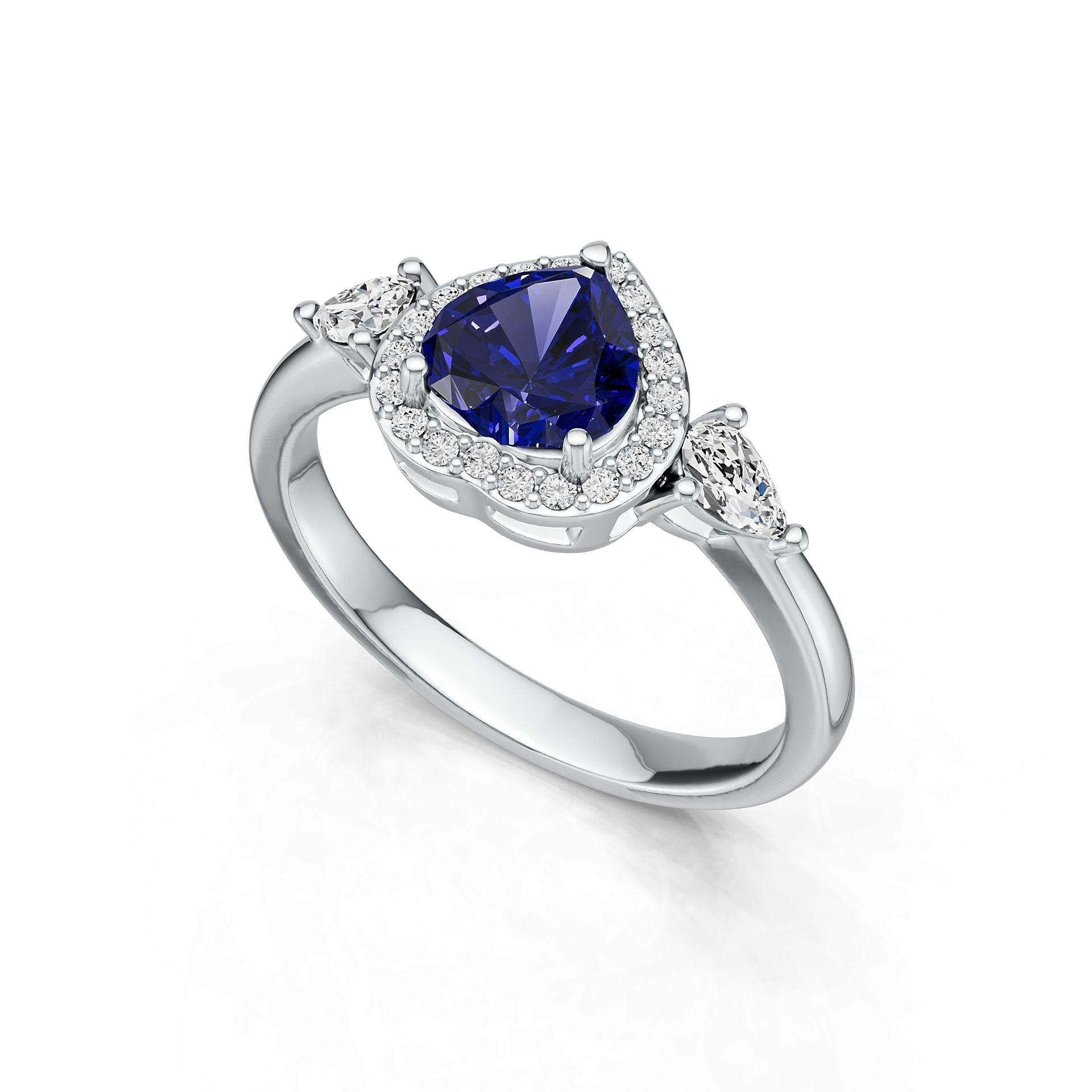 14K Gold Semi Mount Ring Setting Heart HT 7X7mm PE 5X3mm Halo Diamond Accent DHJ