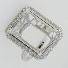 14K Gold Semi Mount Ring Setting Emerald OCT 20X15mm White Topa Diamond Accent Syzjewelry