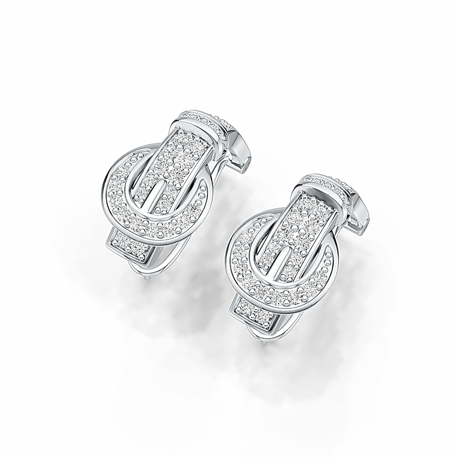 Platinum Earrings Belt Buckle Theme with or Moissanite Diamond Accent DHJ