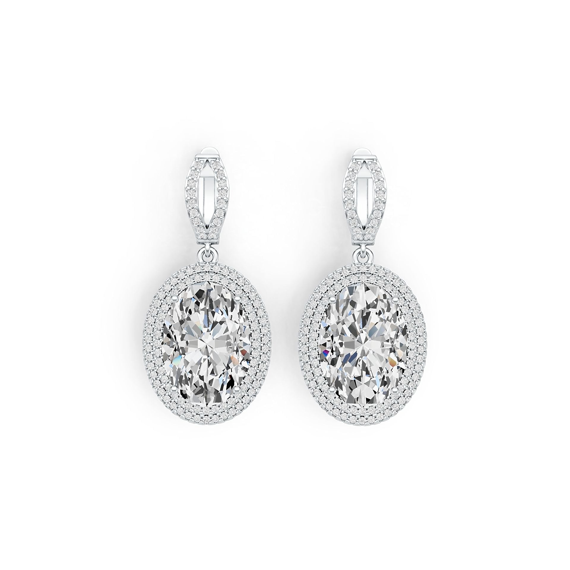 Platinum Semi Mount Earrings Setting Oval OV 18X12mm Double Halo Diamond Accent DHJ