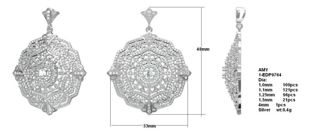 14K Gold Semi Mount Pendant Setting Round RD 4x4mm Diamond Accent DHJ