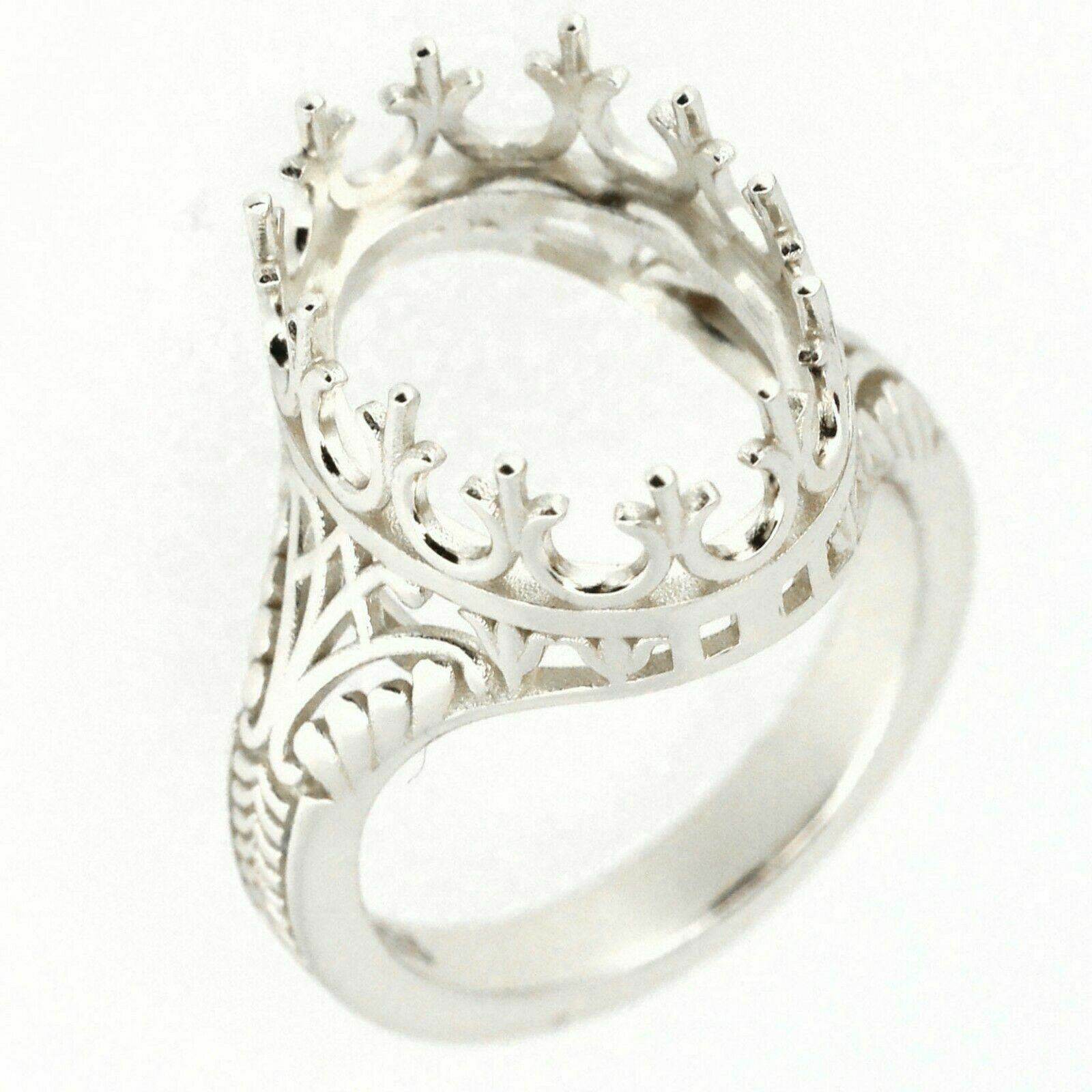 Platinum Semi Mount Ring Setting Oval Cut OV 12x10mm Vintage Repro Syzjewelry