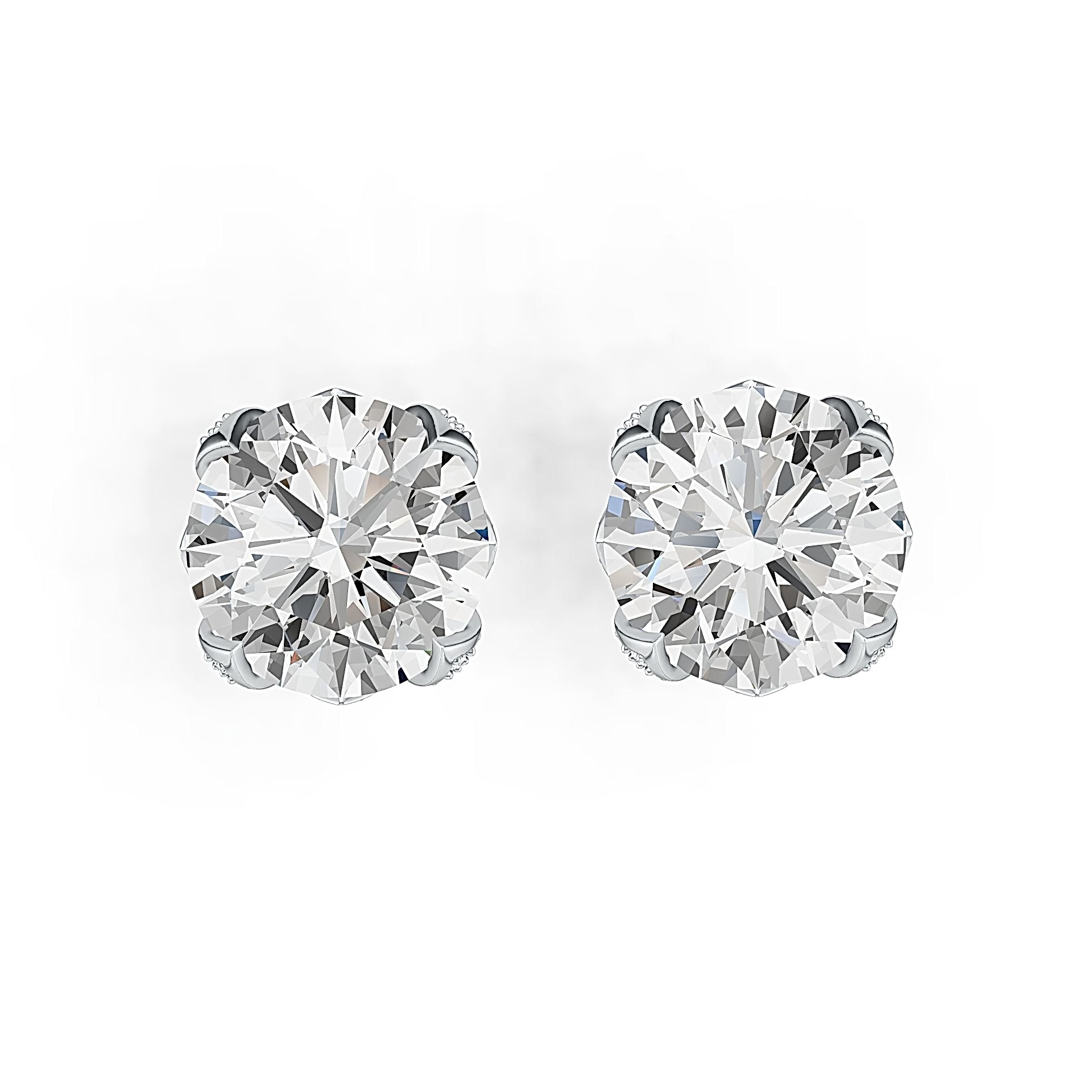 10K Gold Semi Mount Earrings Setting Round RD 15x15mm Hidden Halo Moissanite Accent DHJ