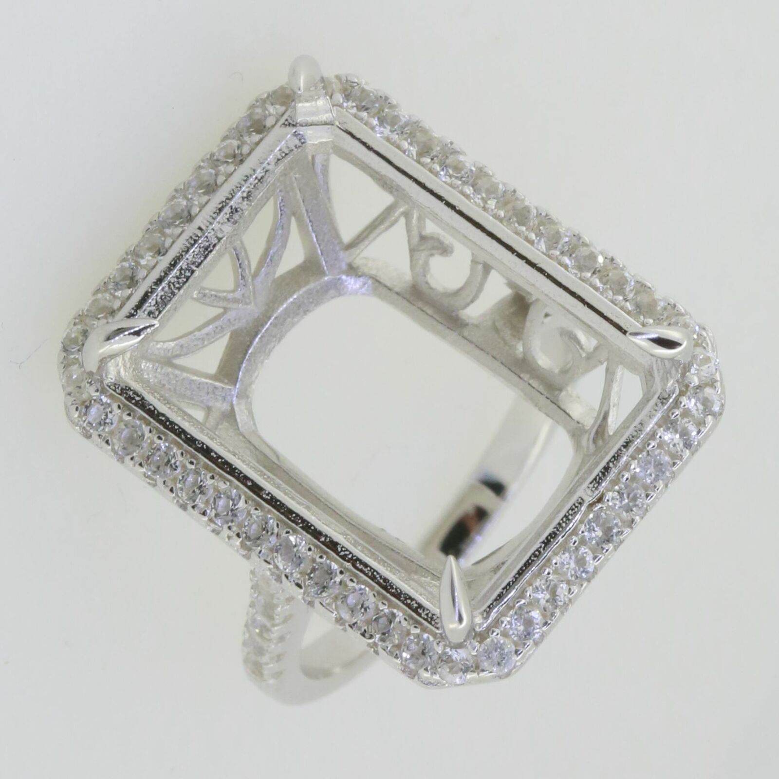 10K Gold Semi Mount Ring Setting Emerald OCT 20X15mm White Topa Moissanite Accent Syzjewelry