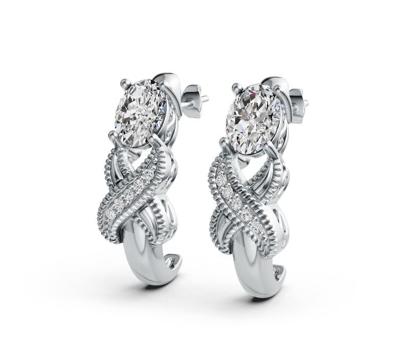 Platinum Semi Mount Earrings Setting Oval OV 9X7mm Diamond Accent DHJ