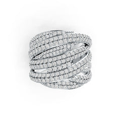Sterling Silver Ring Multi-Row Crossover with White Topaz or Moissanite DHJ