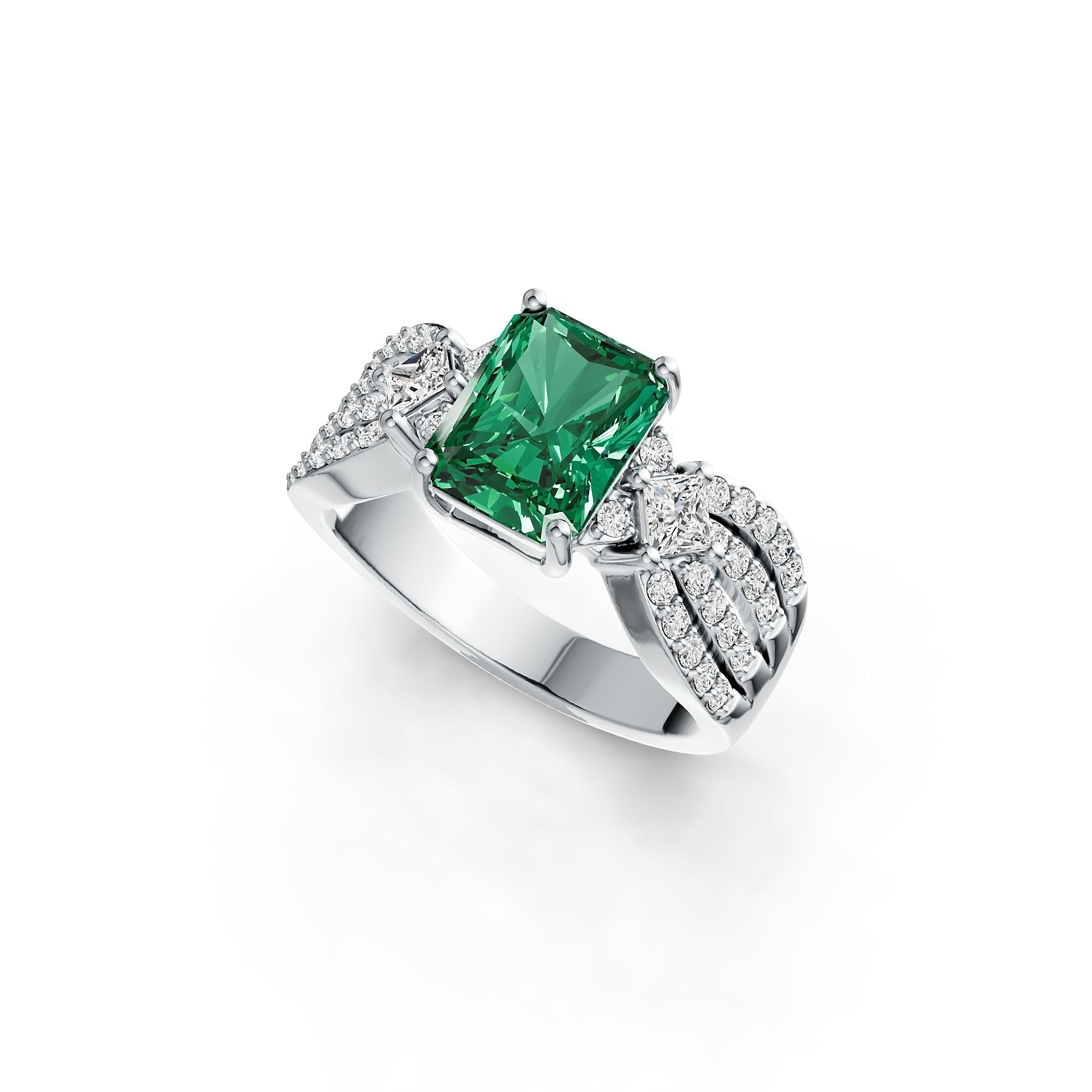 10K Gold Semi Mount Ring Setting Emerald OCT 9X7mm SQ 3X3mm Moissanite Accent DHJ