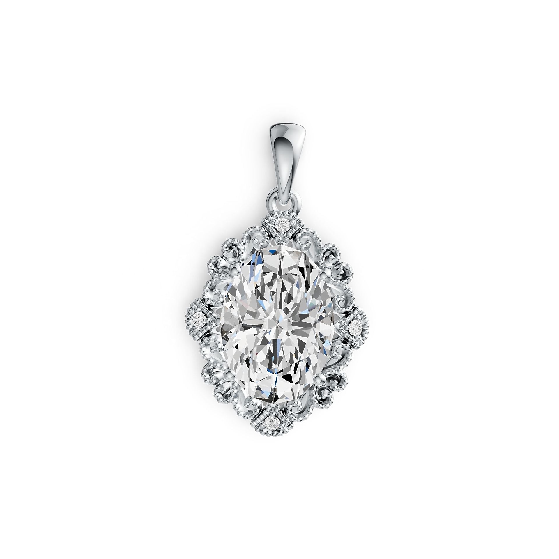 Platinum Semi Mount Pendant Setting Oval OV 14X10mm Vintage-Inspired Diamond Accent DHJ