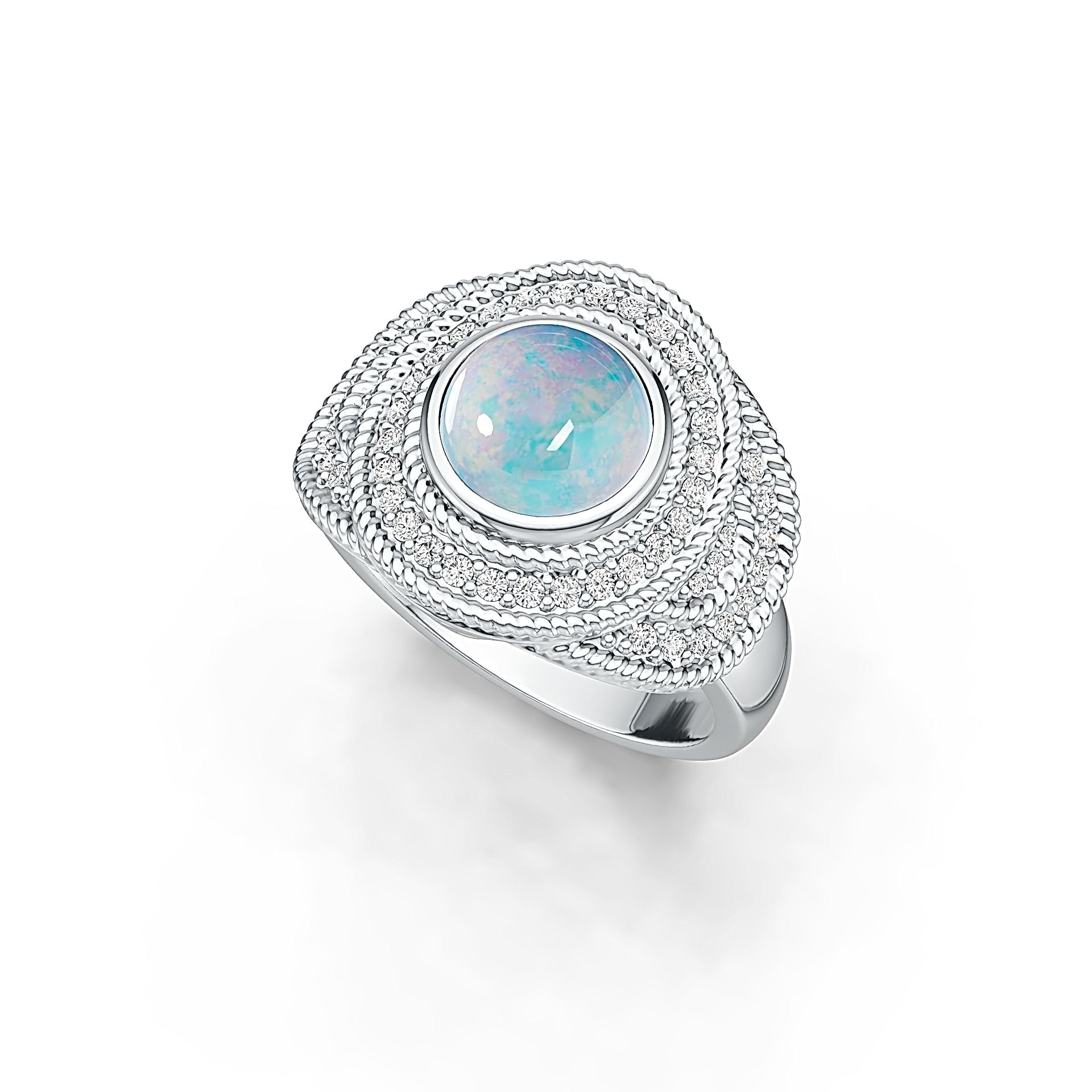 18K Gold Semi Mount Ring Setting Round RD 8x8mm Cabochon Diamond Accent DHJ