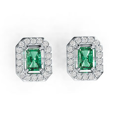 Sterling Silver Semi Mount Earrings Setting Emerald OCT 6X4mm Halo DHJ