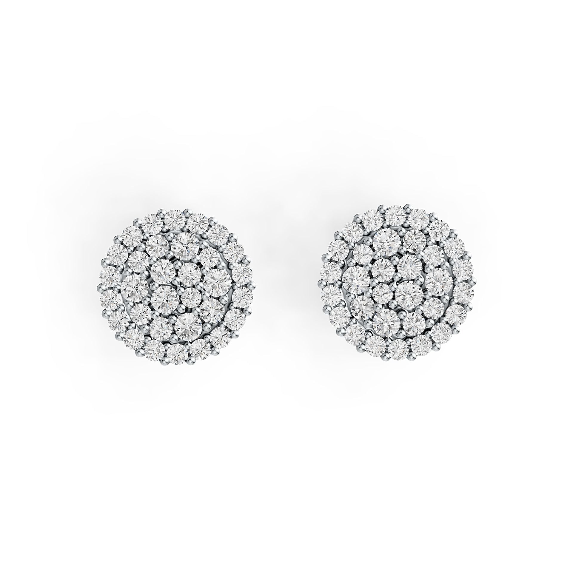 18K Gold Earrings Cluster Round Shaped Stud with White Topaz or Moissanite Diamond Accent DHJ