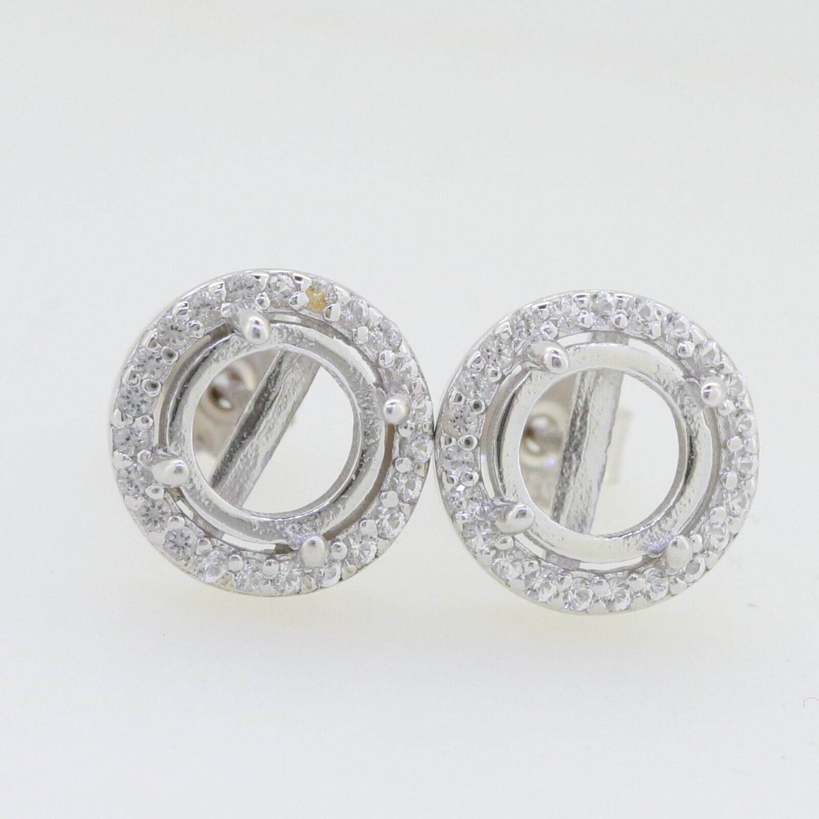 Platinum Semi Mount Earrings Setting Round RD 6x6mm Halo Stud Cab Diamond Accent Syzjewelry