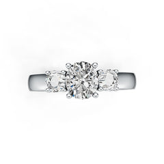 Sterling Sliver Semi Mount Ring Setting Oval OV 7x6mm RD 4x4mm 3 Stone Ring Syzjewelry