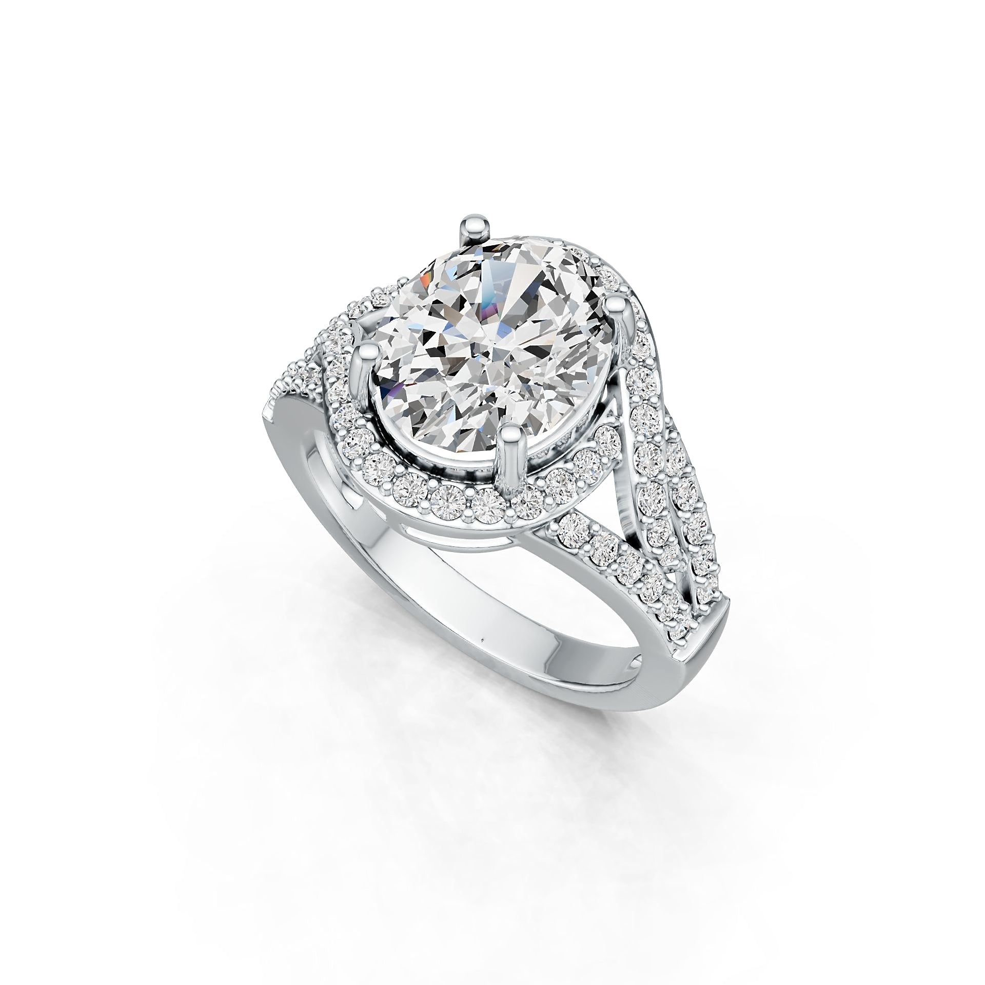 18K Gold Semi Mount Ring Setting Oval OV 9X11mm Split Shank Halo Diamond Accent DHJ