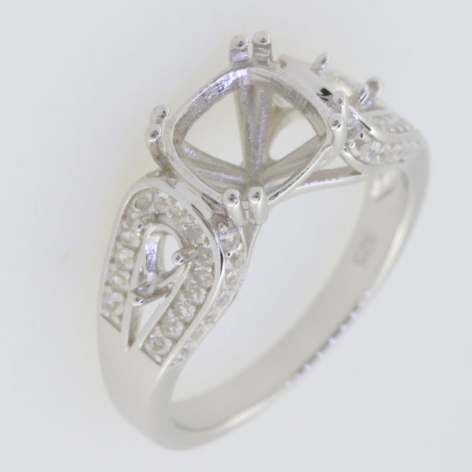 18K Gold Semi Mount Ring Setting Cushion CU 8x8mm Pear PE 4x3mm Diamond Accent Syzjewelry
