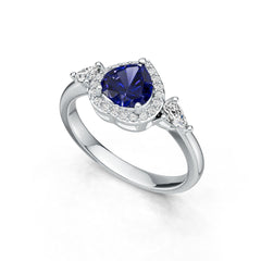 10K Gold Semi Mount Ring Setting Heart HT 7X7mm PE 5X3mm Halo Moissanite Accent DHJ