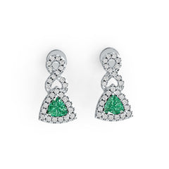14K Gold Semi Mount Earrings Setting Trillion TL 4X4mm with White Topaz Diamond Accent DHJ