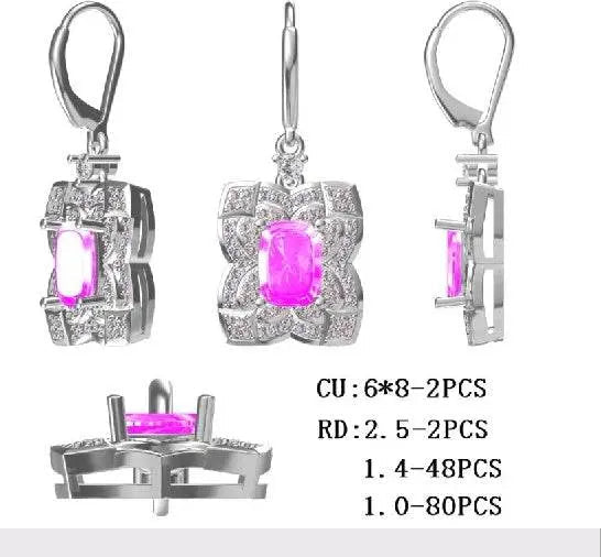 Platinum Semi Mount Earrings Setting Cushion CU 8X6mm Diamond Accent DHJ