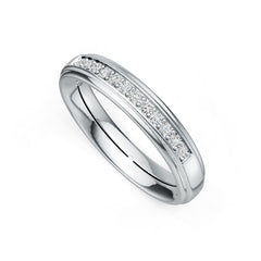 18K Gold Ring Men's Wedding Band with or Moissanite Prong Set Half Enternity Band Diamond Accent DHJ