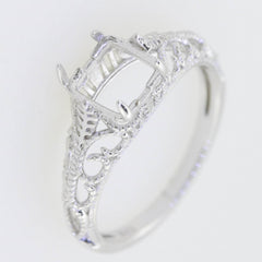 Filigree 18K Gold Semi Mount Ring Setting Cushion CU 7x7mm Vintage Syzjewelry
