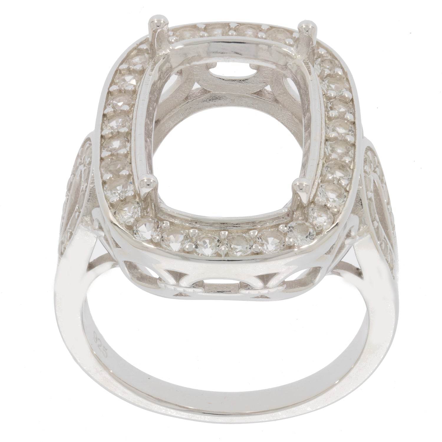 10K Gold Semi Mount Ring Setting Cushion CU 11X10mm Halo with Moissanite Accent DHJ