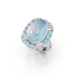 18K Gold Semi Mount Ring Setting Oval OV 16X12mm 3X3mm Cabochon Diamond Accent DHJ