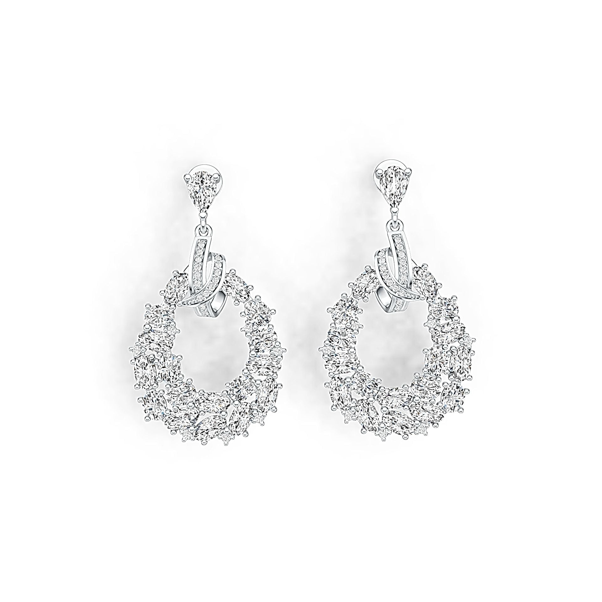 10K Gold Semi Mount Earrings Setting Pear PE 6x4mm OV 5x3mm OV 4x3mm Moissanite Accent DHJ