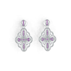 Platinum Earrings Dangle Filigree Design with or Moissanite Diamond Accent DHJ