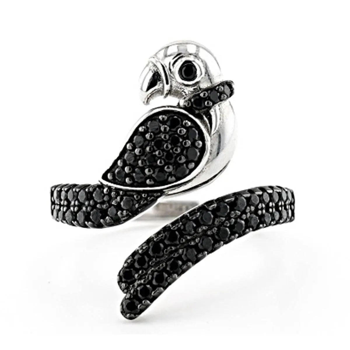 Platinum Ring Parrot Theme with White Topaz or Moissanite Diamond Accent DHJ