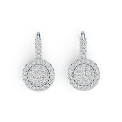 Sterling Silver Earrings Round Cluster Earring Leverback with White Topaz or Moissanite DHJ
