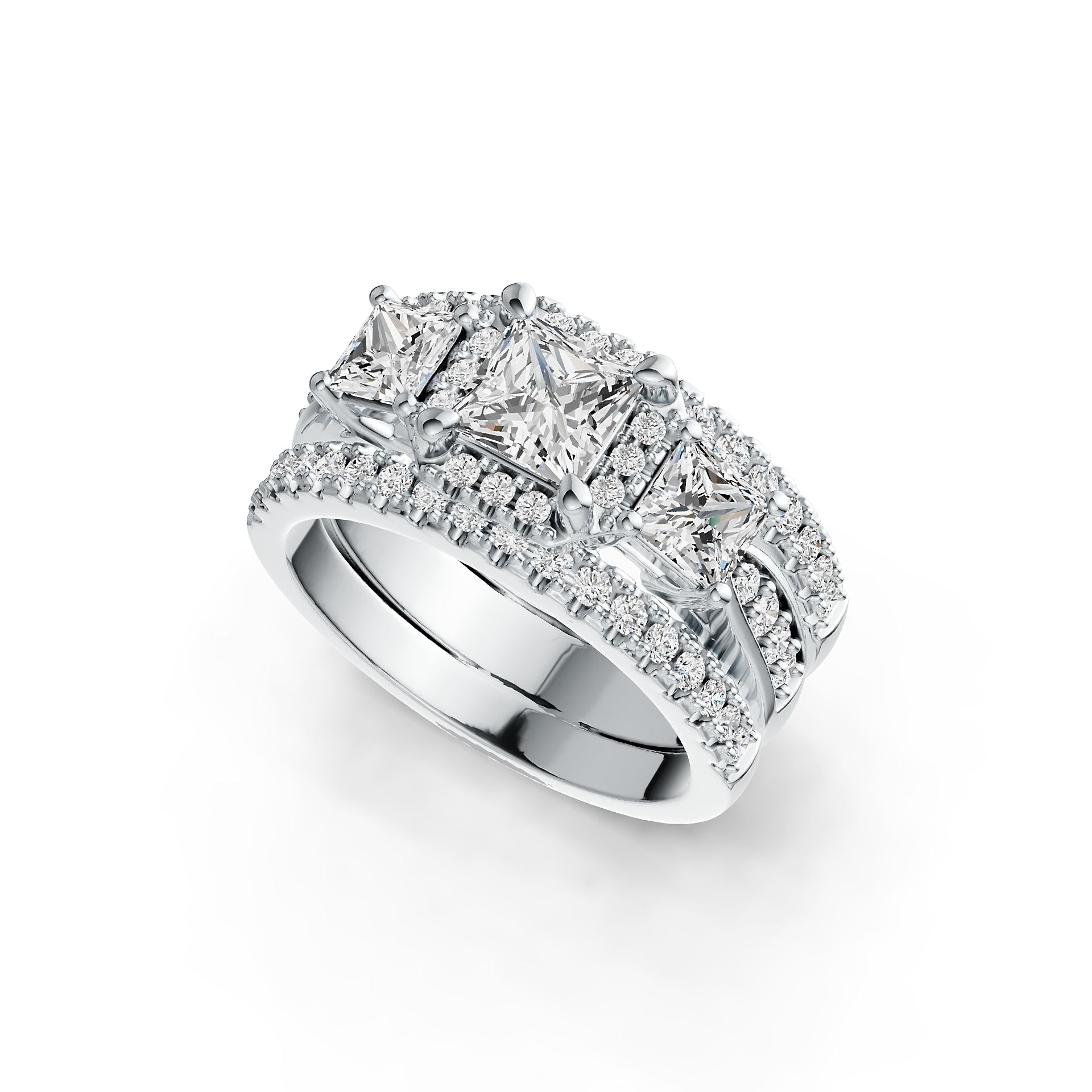 14K Gold Semi Mount Ring Setting Princess SQ 5X5mm SQ 4X4mm Diamond Accent DHJ