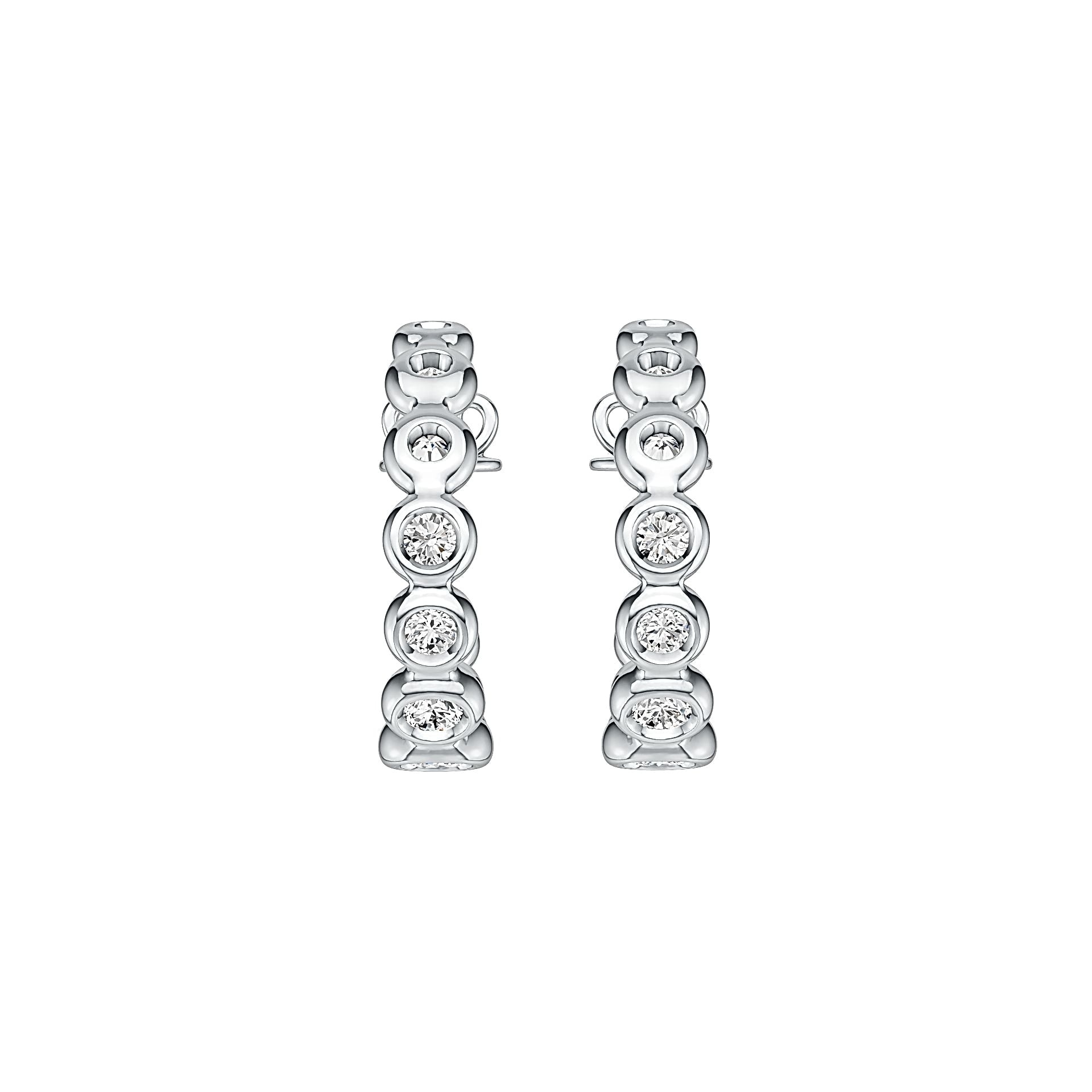 Platinum Bezel Hoop Earrings with White Topaz or Moissanite Diamond Accent DHJ