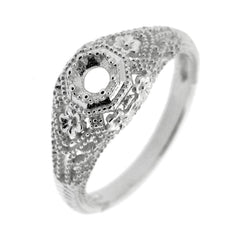 18K Gold Semi Mount Ring Setting Round Rd 4x4mm Art Deco Style Syzjewelry