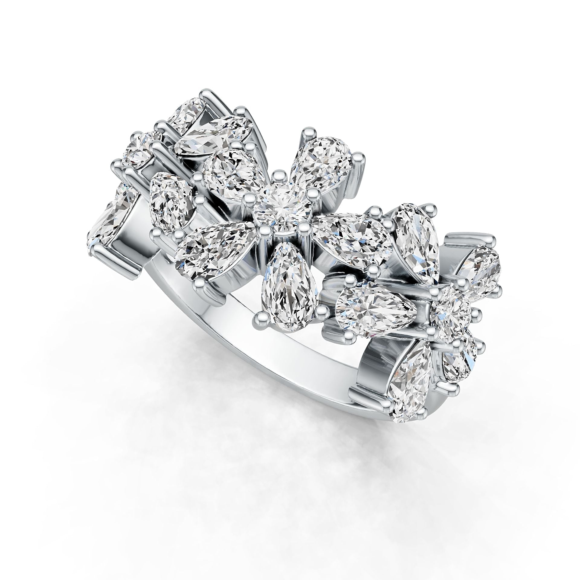Platinum Ring Flower Theme with or Moissanite Diamond Accent DHJ