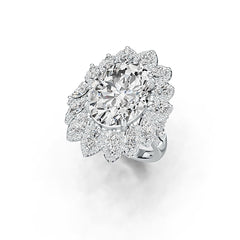 Platinum Semi Mount Ring Setting Oval OV 16X12mm Flower Theme Diamond Accent DHJ