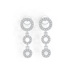 Sterling Silver Triple Circle Drop Dangle Earrings with White Topaz or Moissanite DHJ