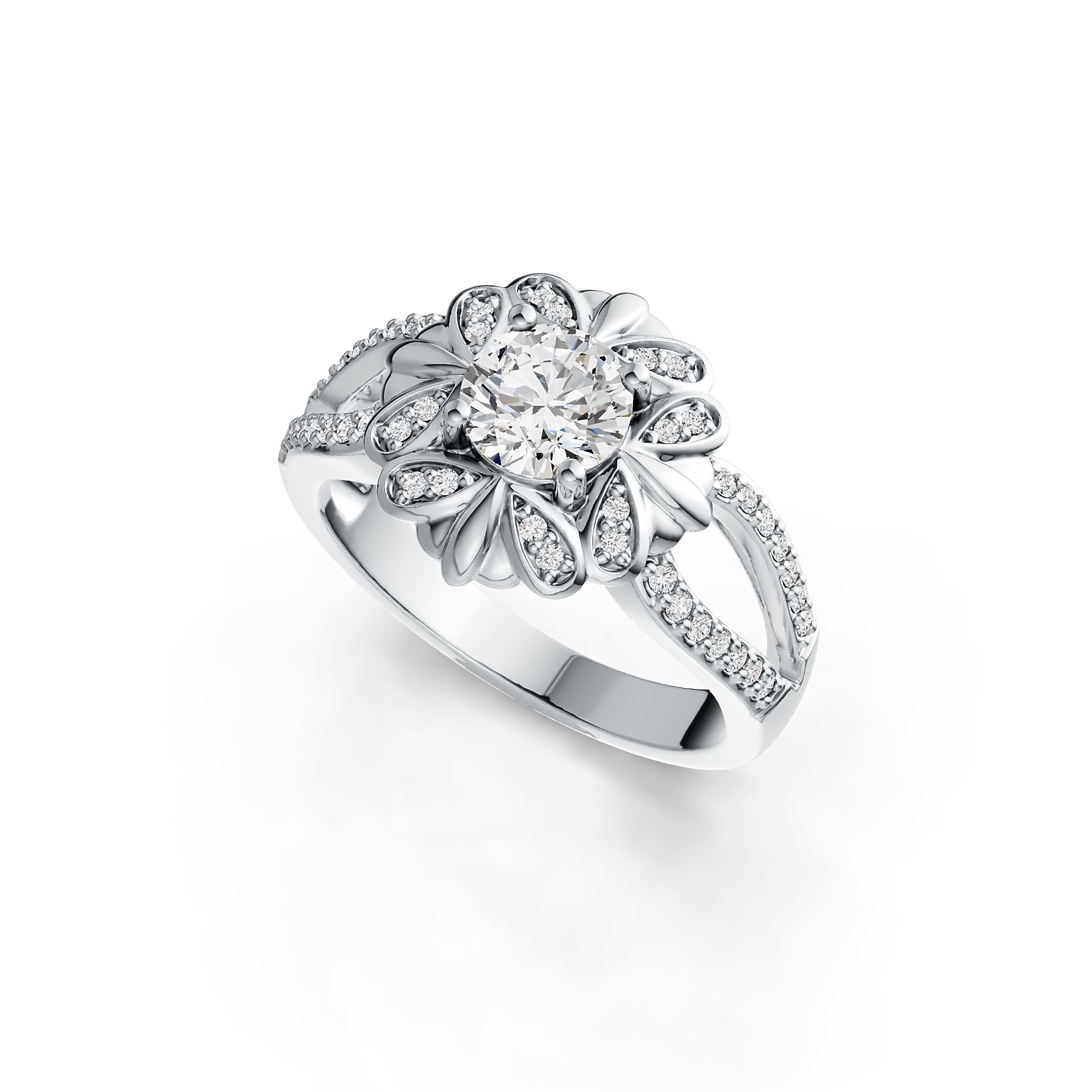 Platinum Semi Mount Ring Setting Round RD 6x6mm Split Shank Diamond Accent DHJ