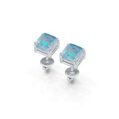 Platinum Semi Mount Earrings Setting Cushion CU 6X6mm Cabochon DHJ